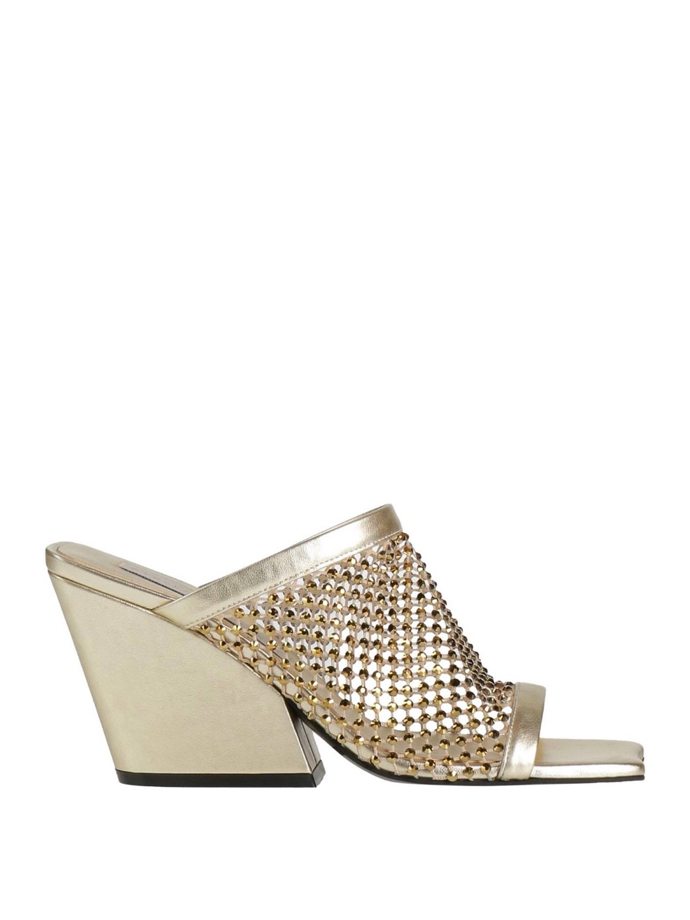 Stella McCartney platinum rhinestone mesh wedge mules